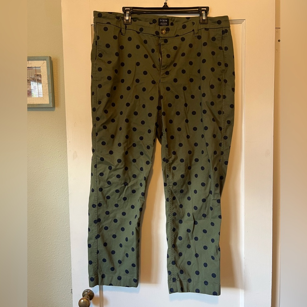 J.Crew Factory High Rise Girlfriend Chinos with Navy Polka Dots (size 16)